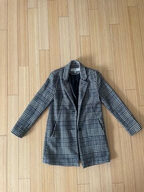 Black & White Plaid Pea Coat - Classic Women's Pea Coat